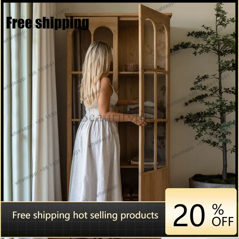 LD American Country Solid Wood Living Room Double Door Locker Bedroom Storage Retro Display Cabinet