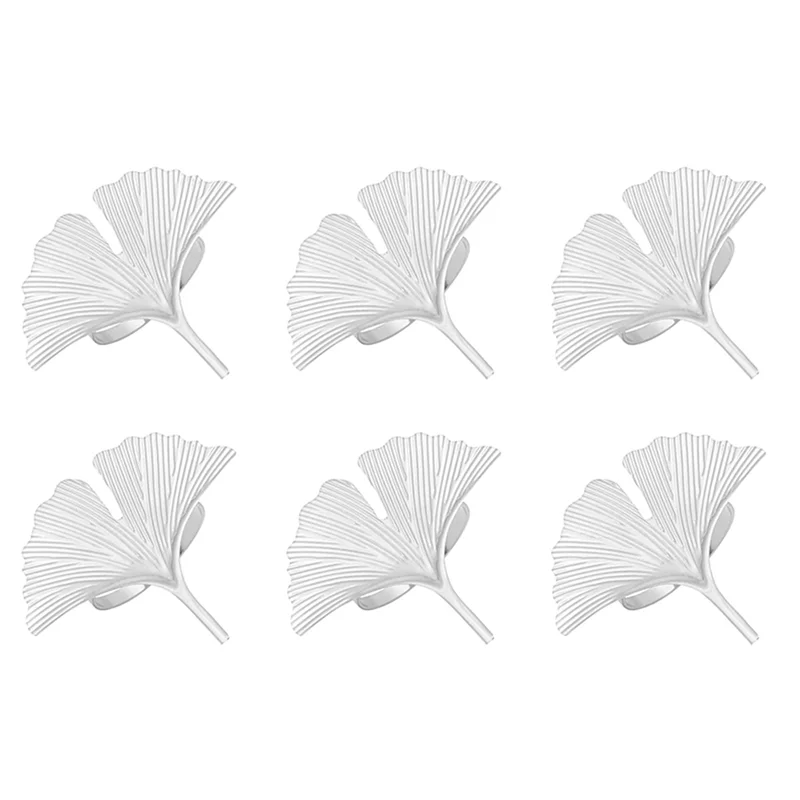 Napkin Rings Set of 6 Ginkgo Leaf Napkin Rings Wedding Silver Napkin Buckle for Thanksgiving Table Decoration