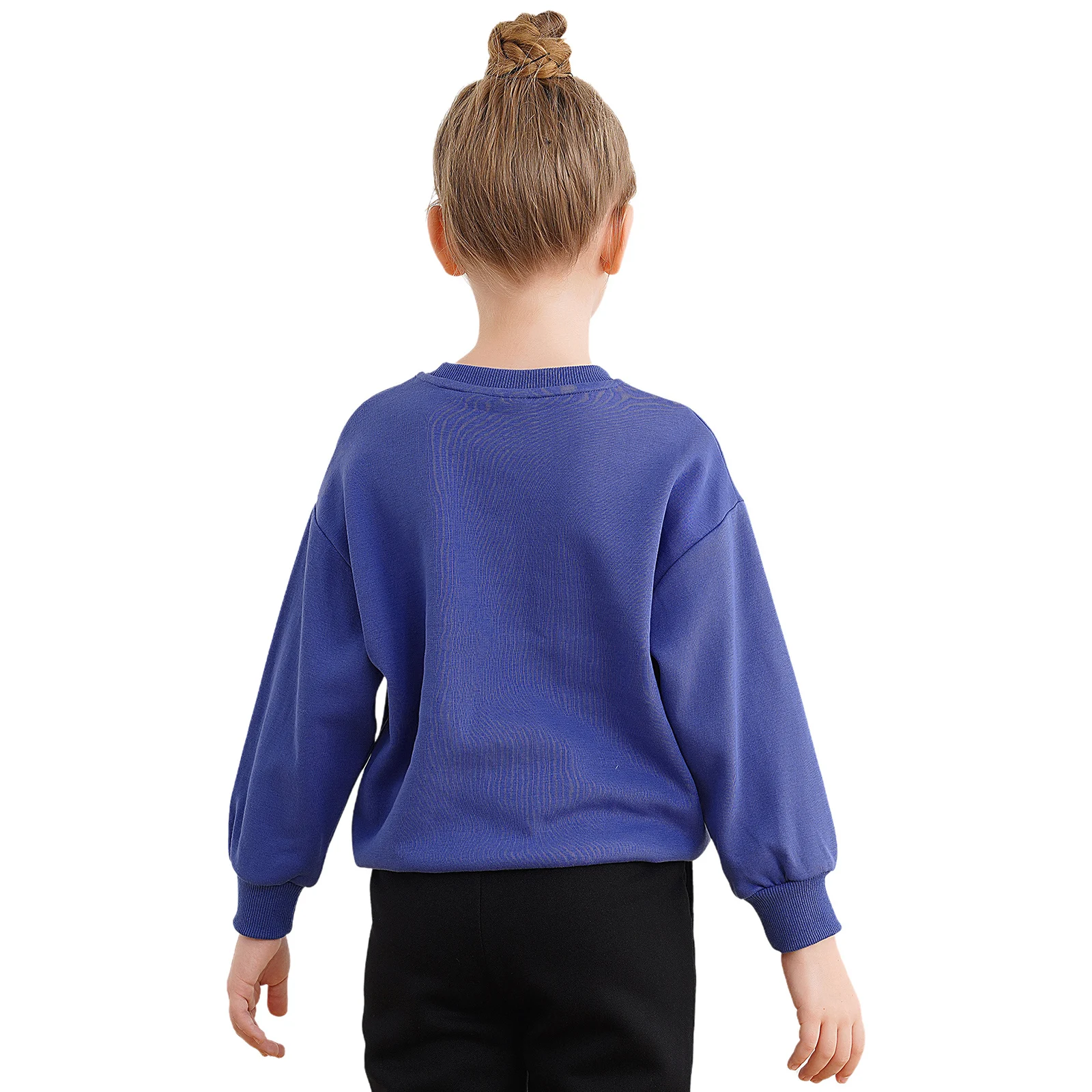 Kids Boys Girls Casual Sweatshirt Solid Color Round Neck Long Sleeve Pullover Top for Skateboarding Camping Traveling