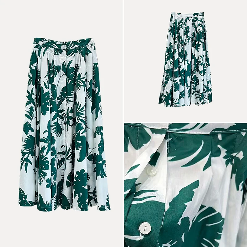 

Street Sle Midi Skirt with Large Flounce l Waist Bule Print Women's Faion Summer New Arrival Polyester Fiber 00%