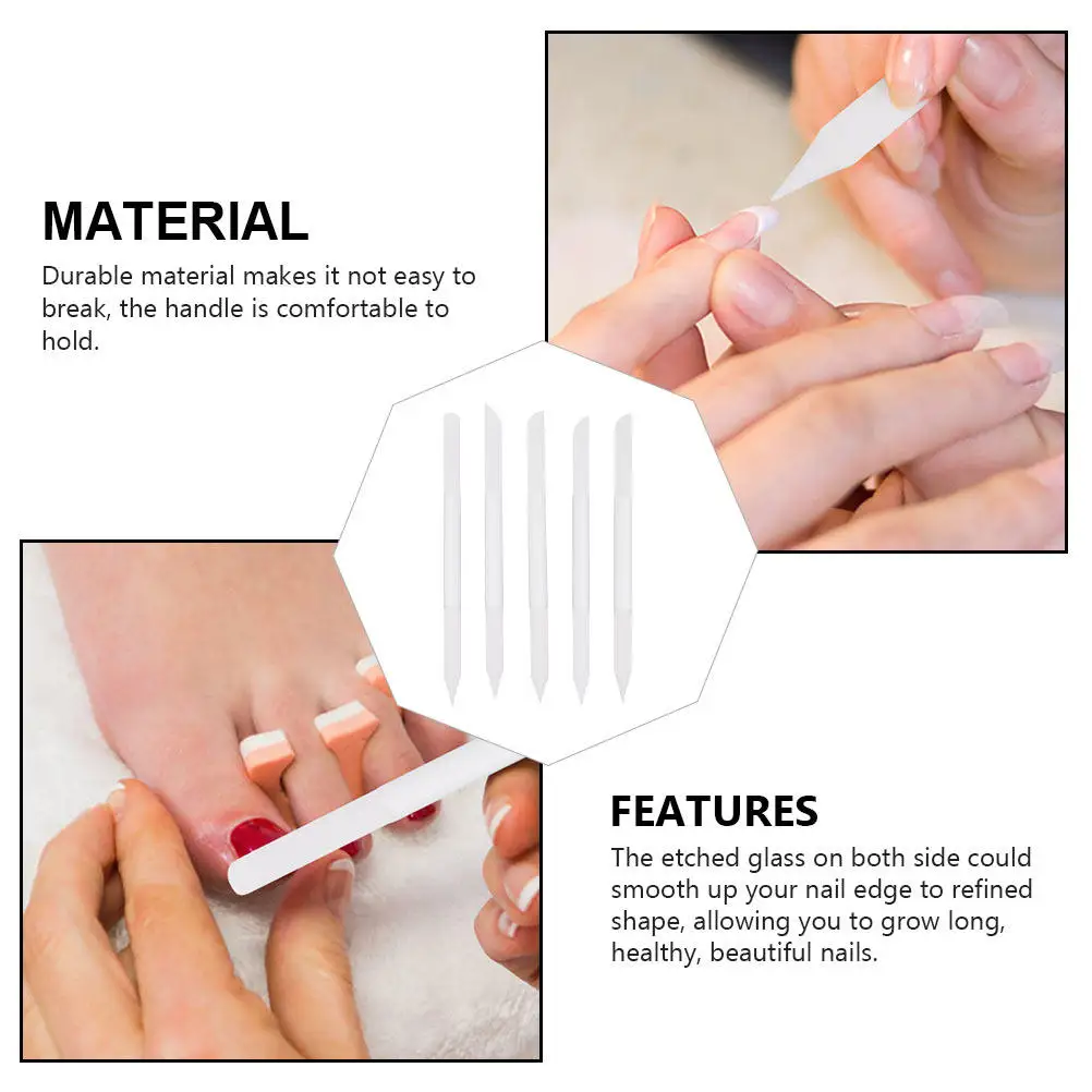 5Pcs Glass Nail Files Set Double Sided Crystal Nail Buffer for Natural False Nails Shaping Smoothing Manicure Files Salon Travel