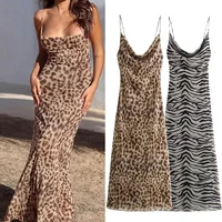 MUJER-vestido de tul con estampado de leopardo para mujer, vestidos largos de verano con espalda descubierta para mujer, vestidos de fiesta sexys Vintage, vestido Midi para vacaciones