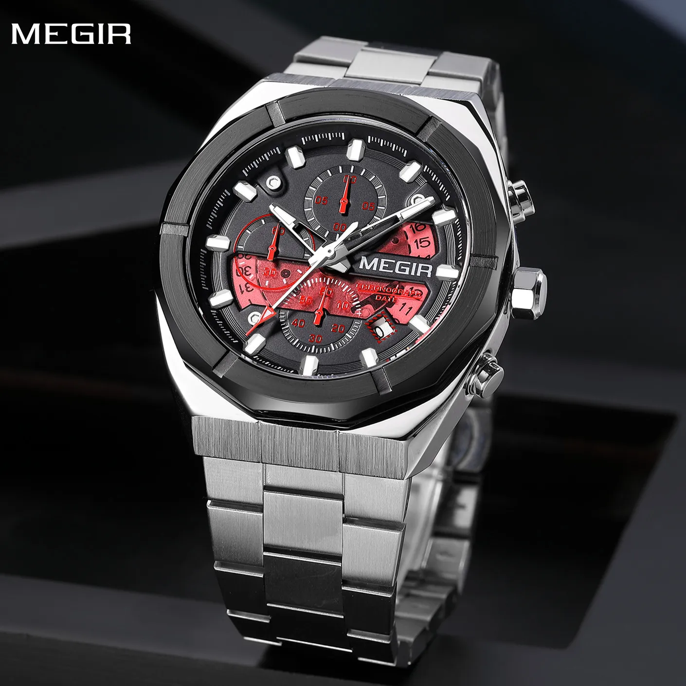 MEGIR Original Fashion Stainless Steel Quartz Watches for Men WristWatch Waterproof Casual Chronograph Relogio Masculino 2225