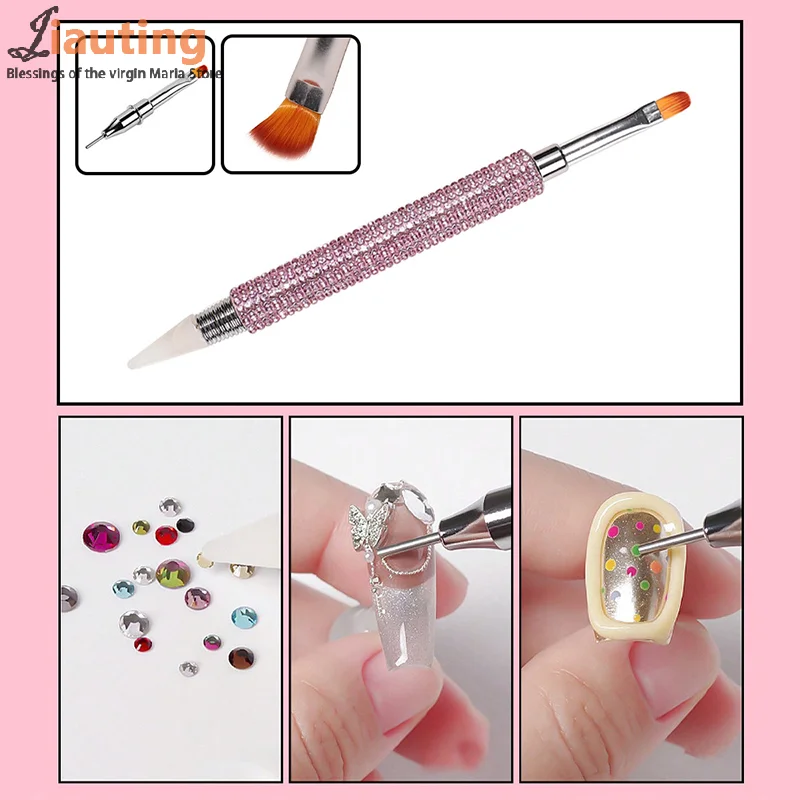 Dual Heads Crystal Point Drill Pen Nail Brush 2 IN 1 Colourful Stay Wire Pen Rhinestones Gem Dotter DIY Drill Nail Art Tools