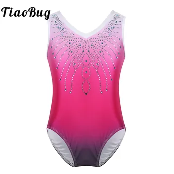 Crianças meninas sem mangas malha diamantes ballet dança collant ginástica bodysuit dancewear figura patinação no gelo desempenho roupas
