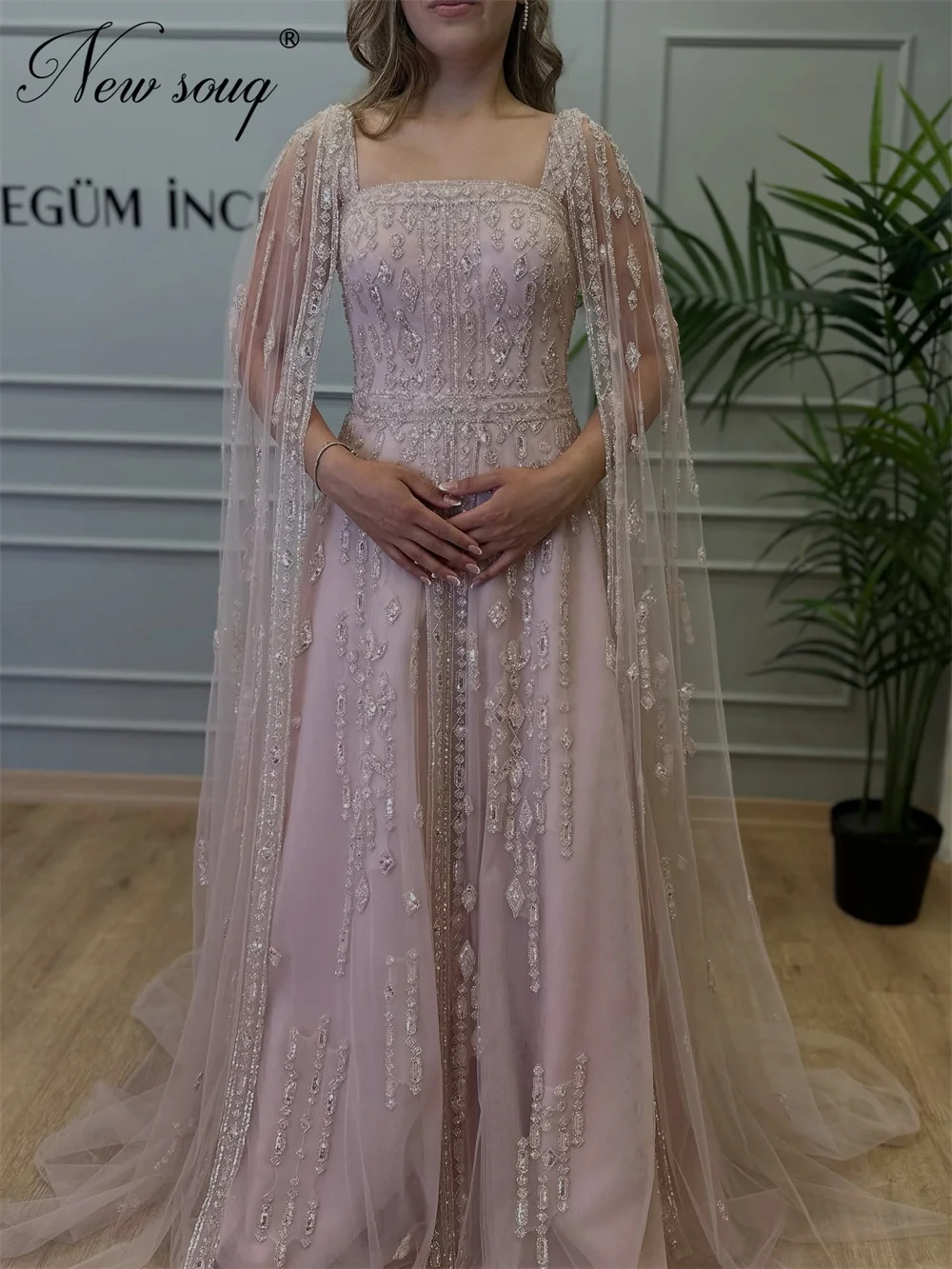 

Очаровательное розовое вечернее платье с рукавами-накидками, расшитое бисером в арабском стиле, для женщин, нарядные платья для свадебных вечеринок, индивидуальный пошив, 2026
