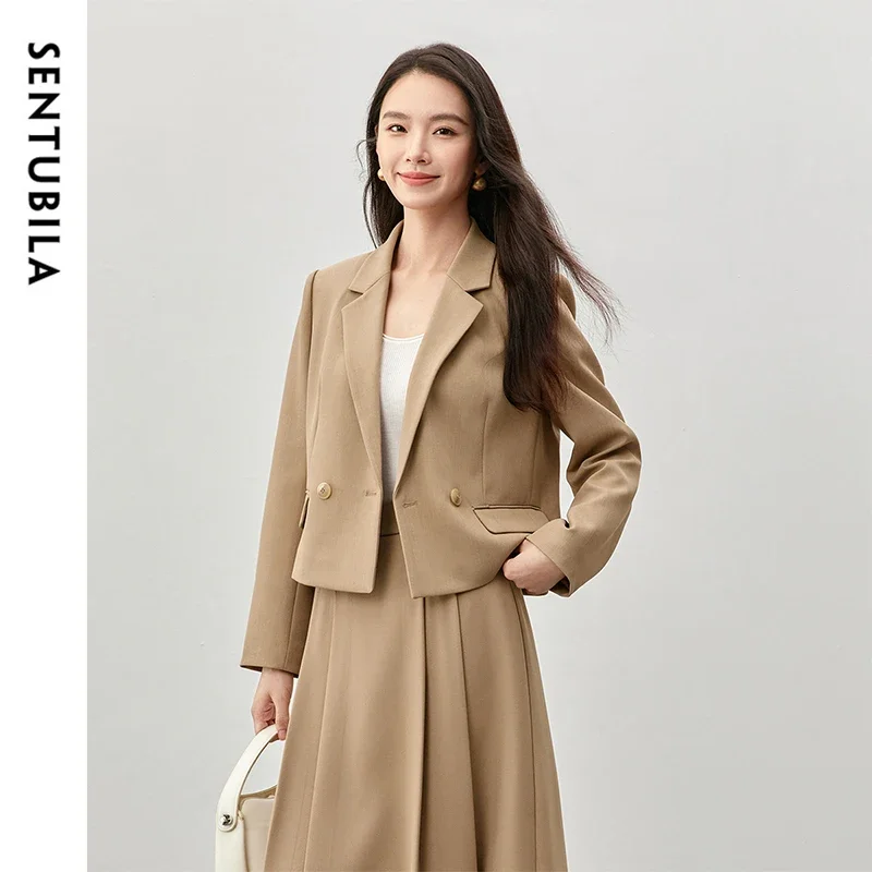 SENTUBILA Women Cropped Blazers Business Workwear Notched Neck Crop Jacket Ladies 2025 Spring Autumn Outerwears Woman 143X56794