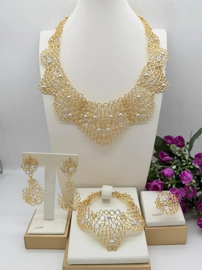 

Уникальный женский ювелирный набор: ожерелье, серьги, браслет, кольцо для свадебного костюма в стиле Найжа