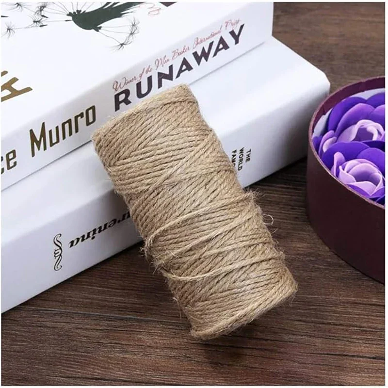 100 m natürliches Juteseil, 2 mm, Vintage-Schnur, Sackleinen-Schnur, Hanfschnüre, geflochten, für DIY-Handwerk, Geschenkverpackung, Hochzeit, Party, Heimdekoration