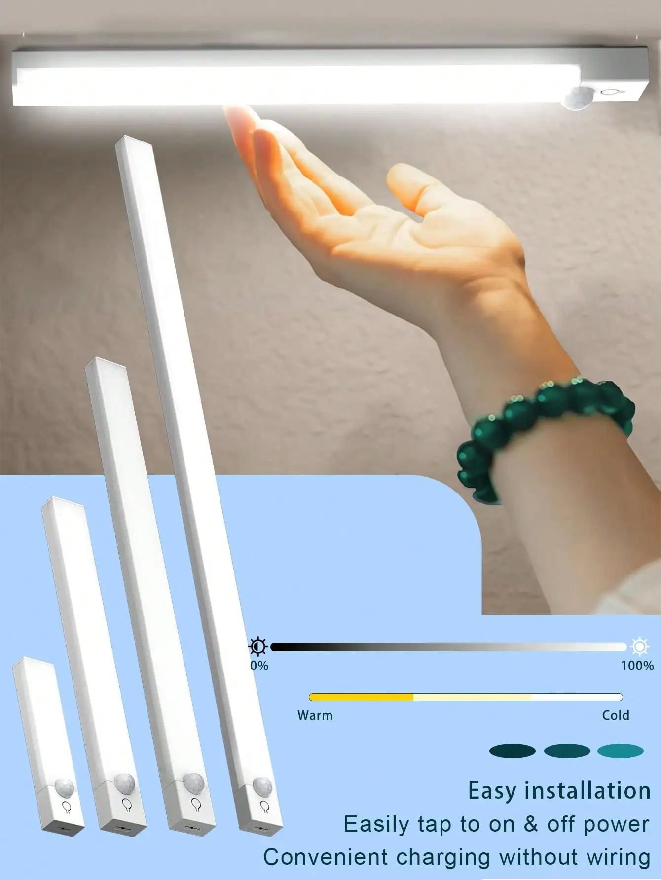 

NBBUFF 1 шт. светодиодный светильник с датчиком движения, перезаряжаемый светильник с регулируемой яркостью под шкафом