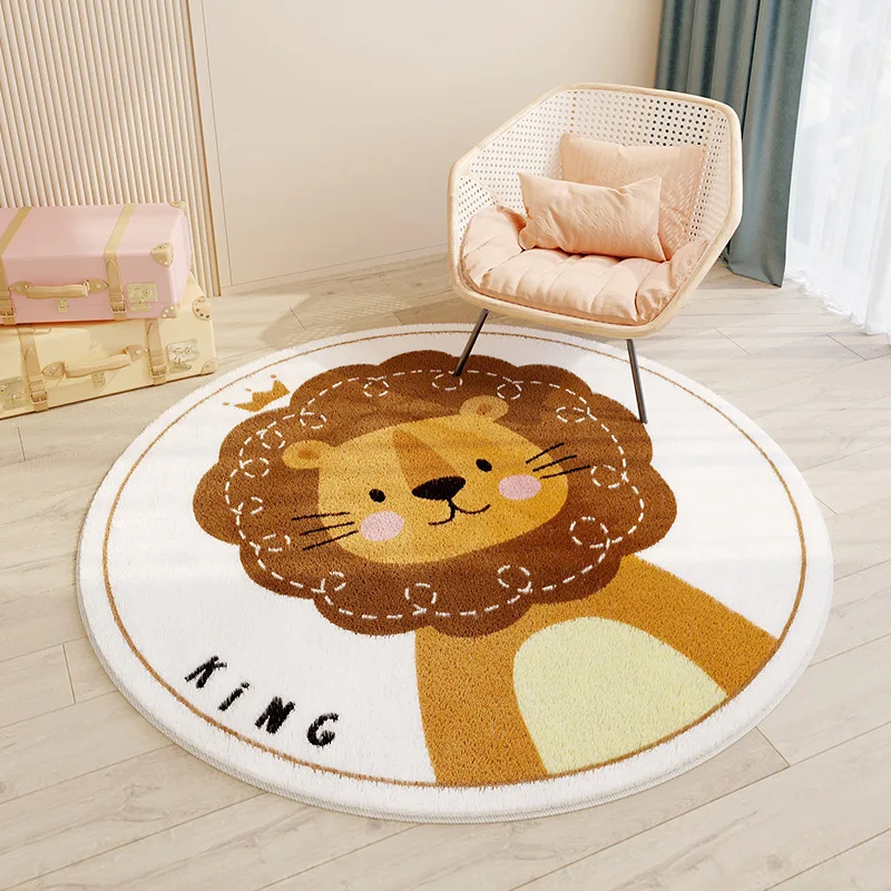 

Kawaii Round Cartoon Area Rug, Cute Lion Carpets for Living Room, Children Bedroom, Home Decoration, Animal Play Game Floor Mat