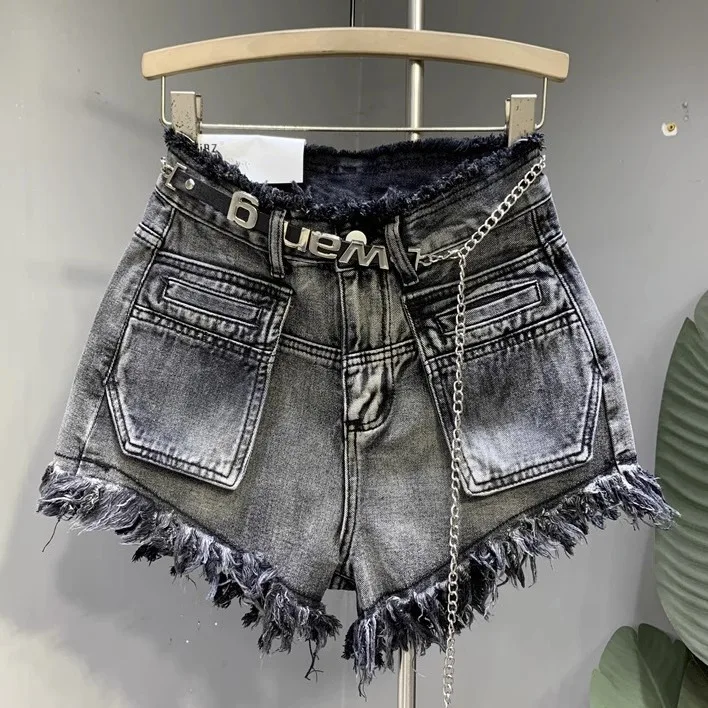 Y2k Booty Shorts Harajuku Retro Distressed Raw Edge Shorts for Women High Waist Slim Hot Sexy Girl Jeans Shorts New Streetwear