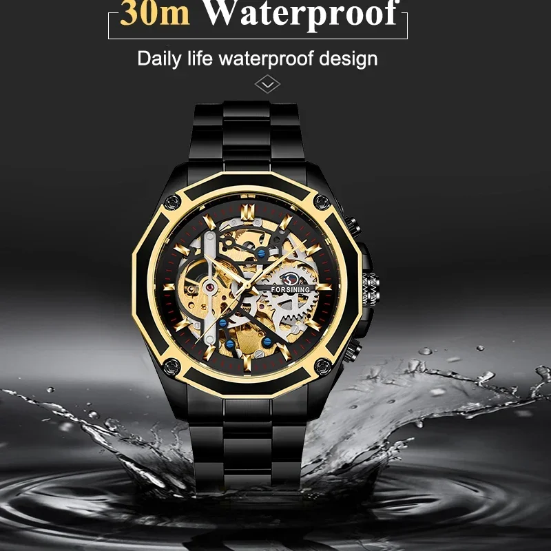

Forsining лучший бренд часы Golden Gear ажурные стимпанк гоночный спорт военный дизайн водонепроницаемые мужские механические часы со скелетом