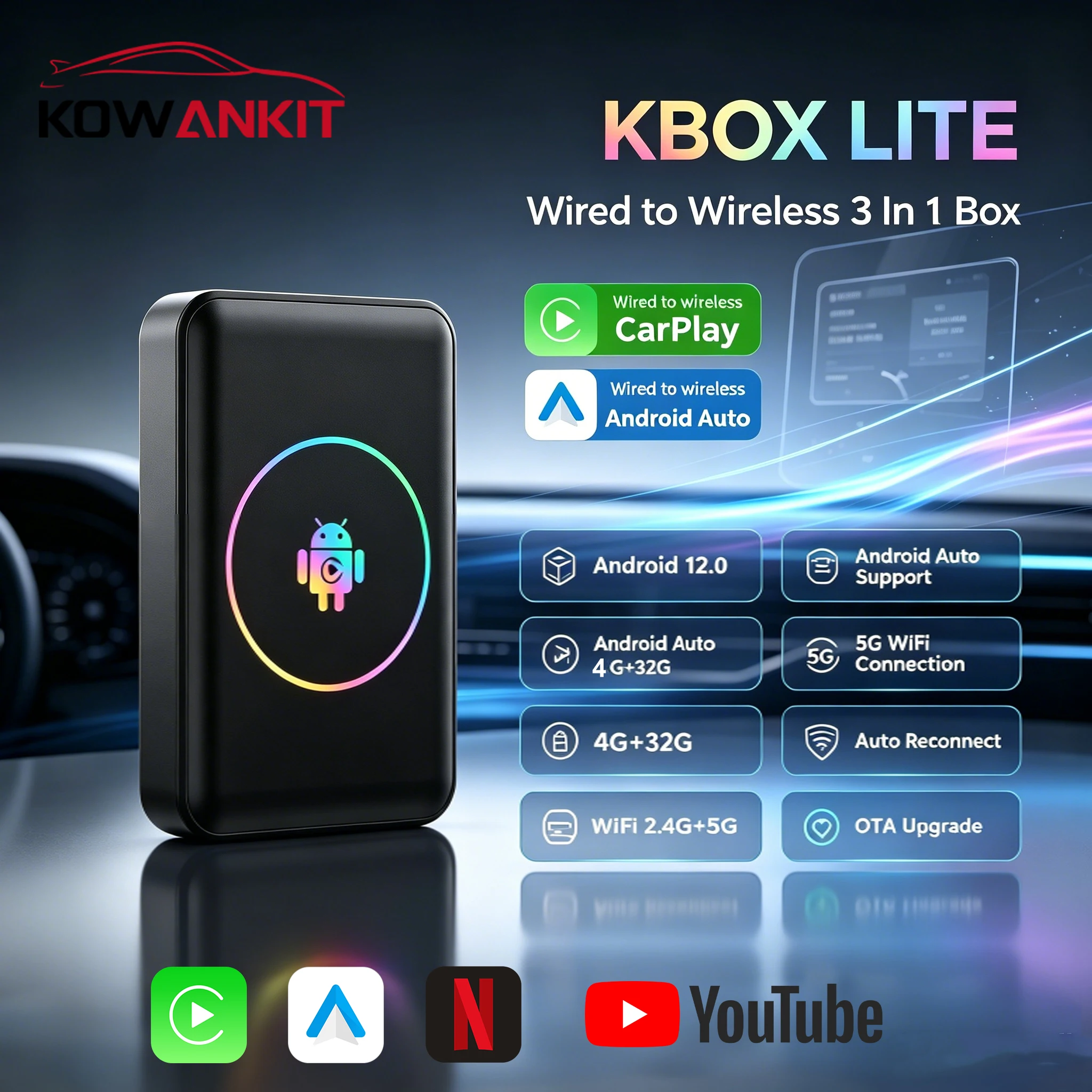 android-14-4-64g-ワイヤレスcarplay-ai-box-kowankit-スマート5-in-1-hdmiプラグアンドプレイ-android-auto対応-車載tvボックス-netflix-youtube対応-2026