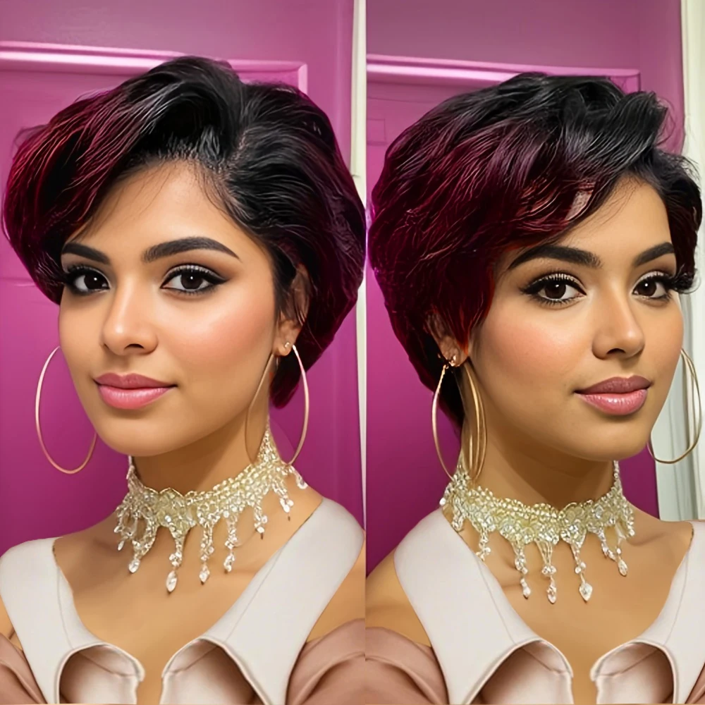 13x4 Lace Front Wig Pixie Cut Wigs Human Hair for Women Transparent Frontal Wig Natural Wave Wig image 5