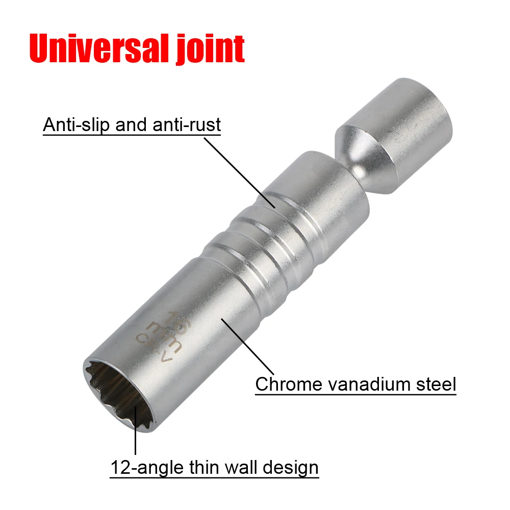 Thin Wall 12 Angle Flexible Socket Wrench With Magnetic Universal Joint Auto Repair Tool 14mm 16mm Spark Plug Socket