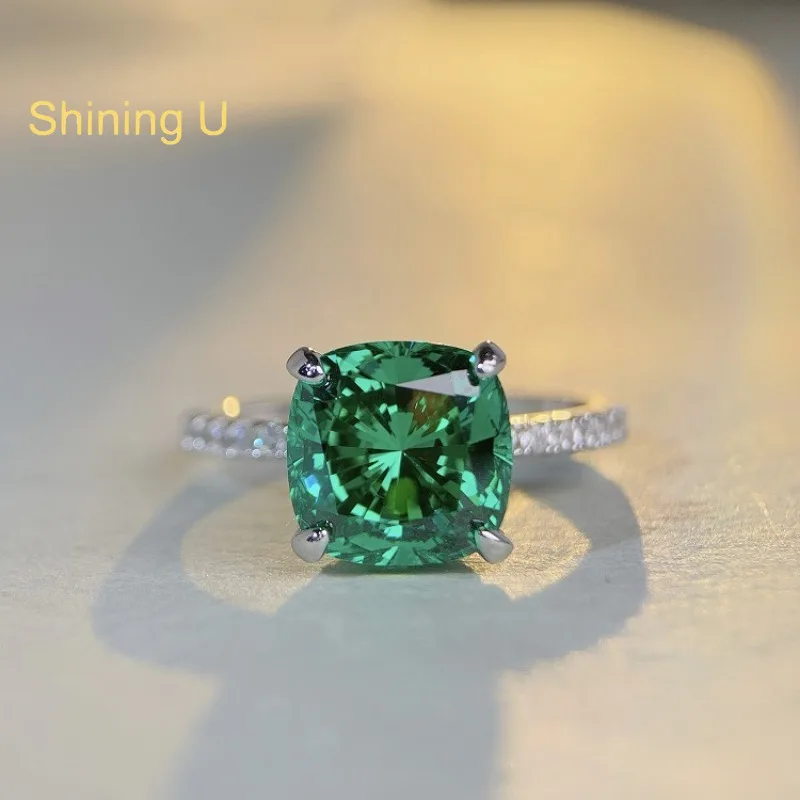 

Shining U S925 Silver 4CT Emerald Blue Gems Ring for Women Fine Jewelry Summer