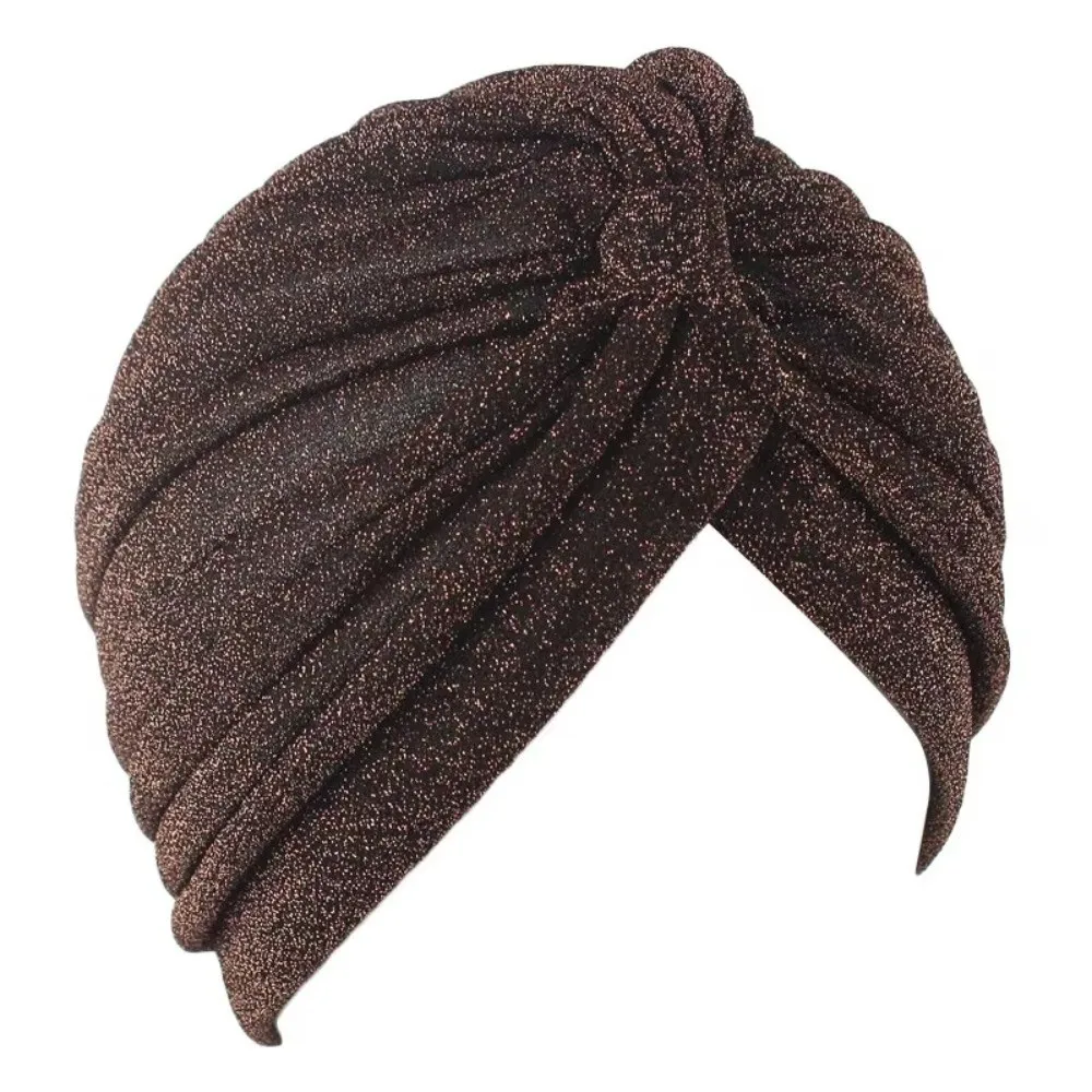Fashion Shiny Hijab Caps Wrap Style Elastic Twist Knot Turban Hat Breathable Soft Polyester Head Cover Hair Loss