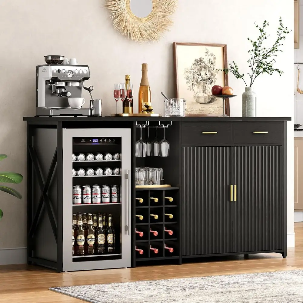 

Multi-Function Black Bar Cabinet with Storage, Ridge Space, and Wine Rack - KH06MRB