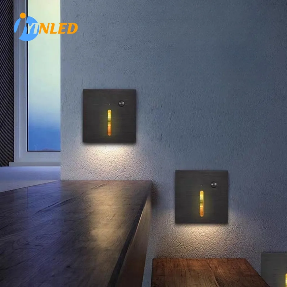 Lámparas cuadradas de Interior para empotrar en la pared, luz LED con Sensor de movimiento PIR, para escalera, cocina, dormitorio, pasillo, iluminación nocturna