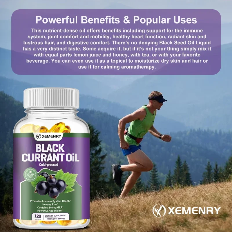 Black Currant Oil 1000 Mg - Cold Pressed Pure Black Currant Seed Oil - 140 Mg GLA Per Serving - Regulates Hormonal Balance