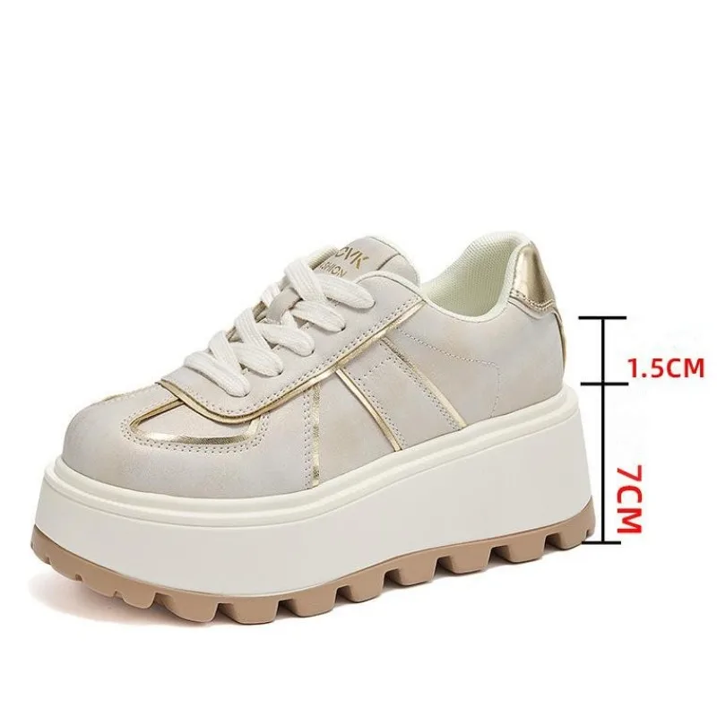 

8.5CM Microfiber Leather Vulcanize High Brand Flats Comfy Spring Autumn Platform Vulcanize Women Chunky Non-slip Sneaker Shoes