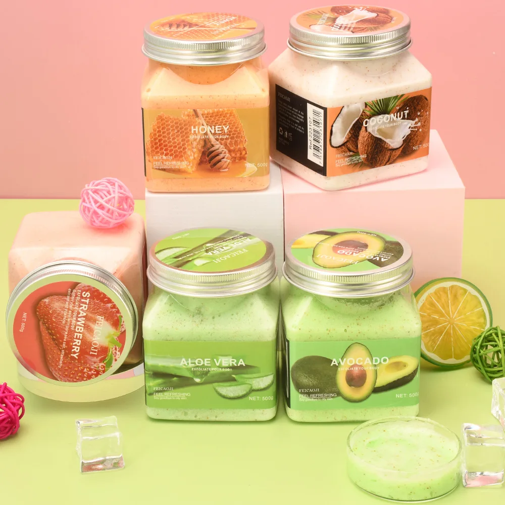 Fruit Sea Salt Body Scrub Skin Smooth Softens Cuticles Sugar Avocado Strawberry Apricot Sherbet Face Moisturizing Exfolianting