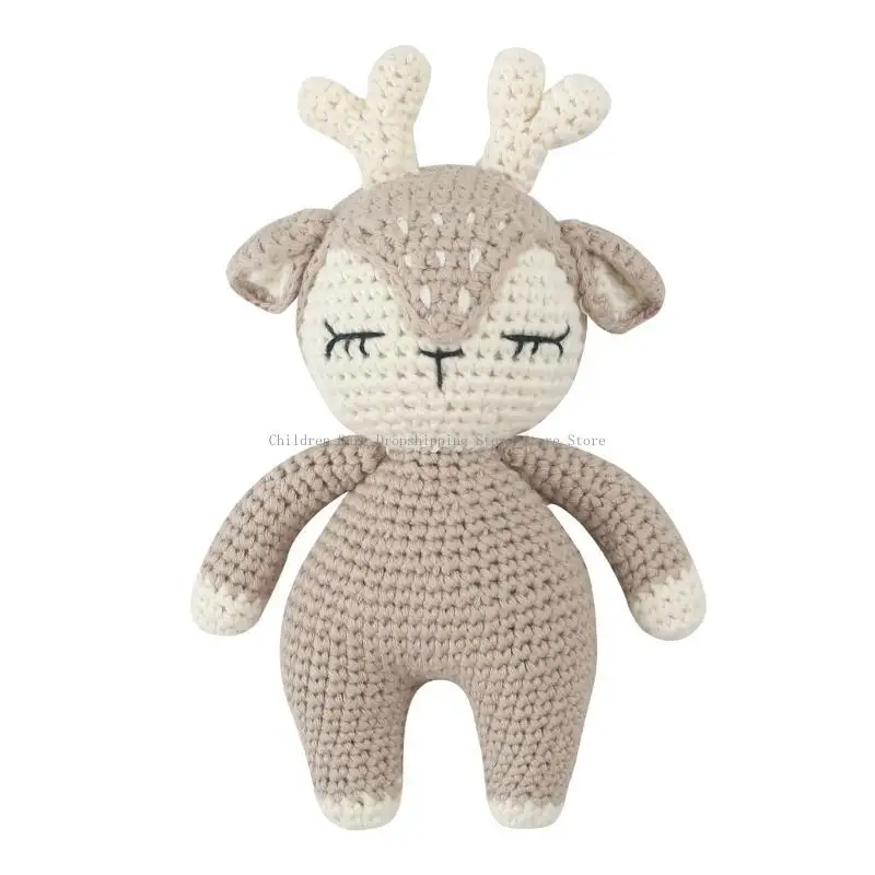 Baby Crochet Deer Poll Gevulde dieren slapende rendier handgebreide speelgoed pasgeboren slaaphulp geschenkfotografie prop