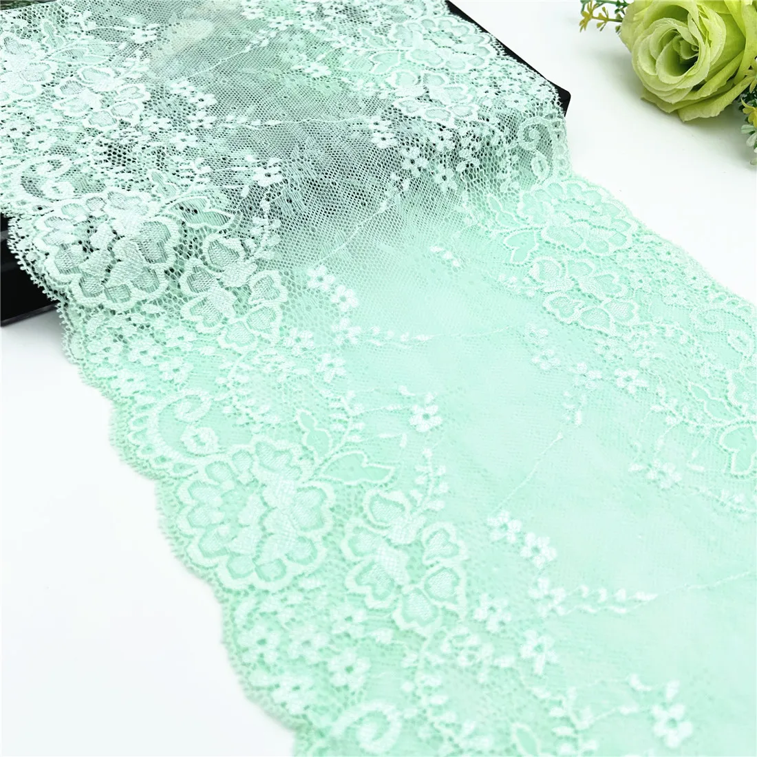 3y/lot Width 23cm Light Green Elastic Stretch Lace Trim Skirt Hem Underwear Sewing Craft DIY Apparel Fabrics Lace Lingerie Bjd