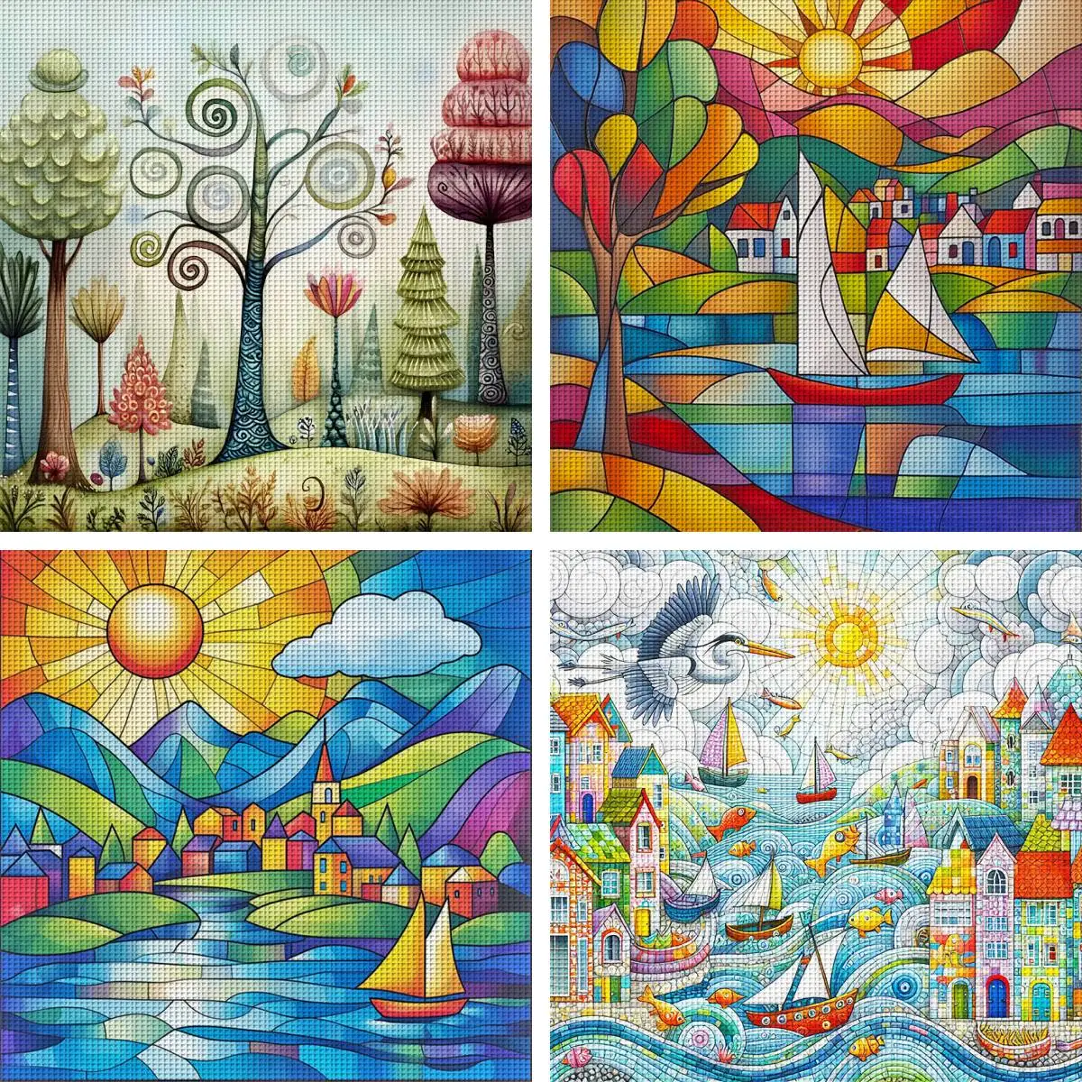 Verspieltes Landschafts-Kreuzstich-Set zum Selbermachen, 11CT-Stickerei, Heimwanddekoration, Geschenk, handgefertigtes Material, rahmenlos, halbfertig, 46 x 46 cm