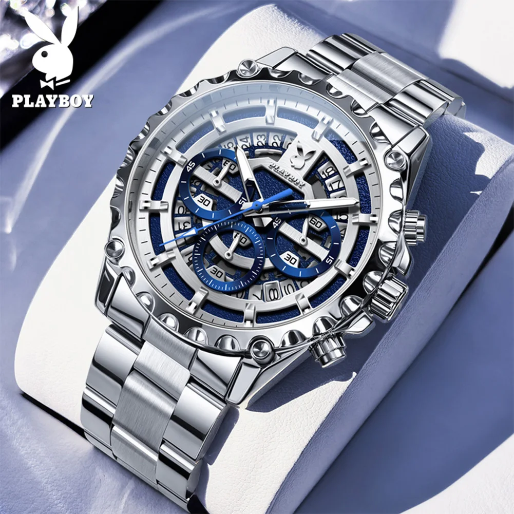 

PLAYBOY Высококачественные роскошные кварцевые часы для мужчин, оригинальные водонепроницаемые многофункциональные модные деловые мужские часы из нержавеющей стали