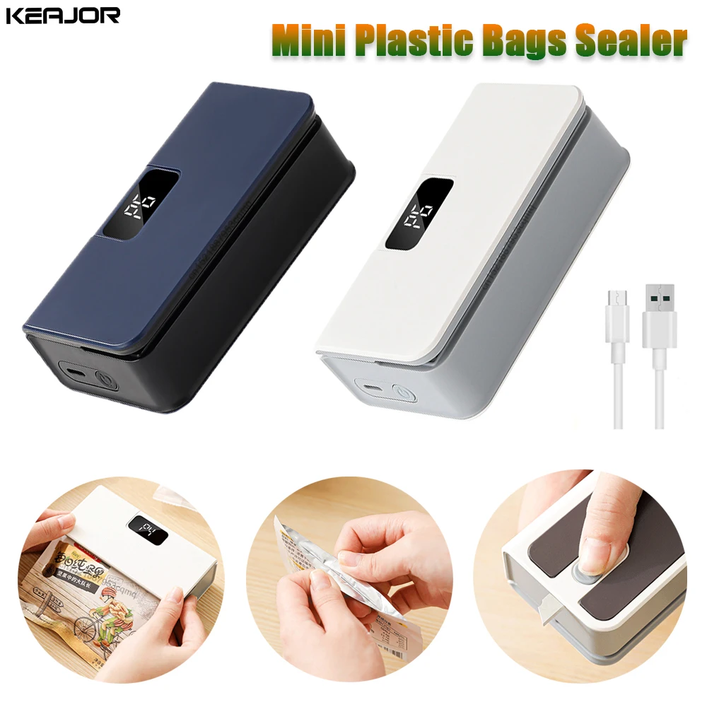 Mini Plastic Bags Sealer 2 in1 Heat Bag Sealing Machine Rechargeable Portable Food Package Bags Sealer Handheld Packaging Sealer