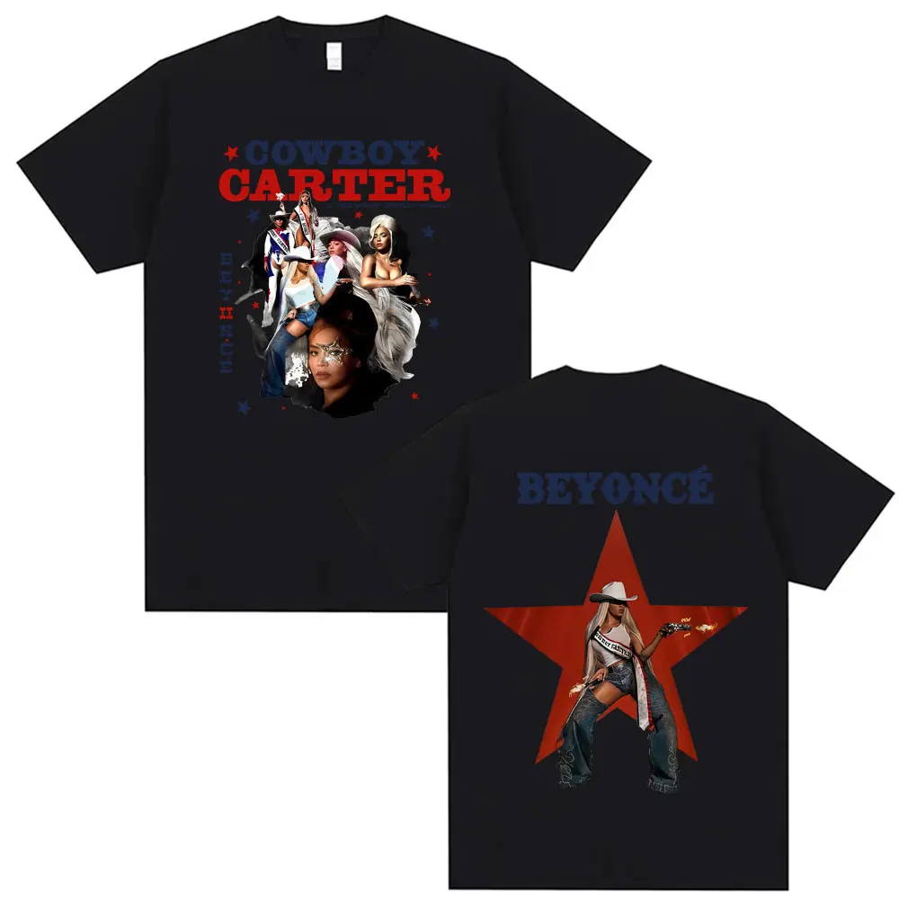 بيونسيه كاوبوي كارتر جولة 2025 غطاء تي شيرت الرجال النساء خمر الهيب هوب المتضخم تي شيرت الصيف 100% القطن تي شيرت الشارع الشهير