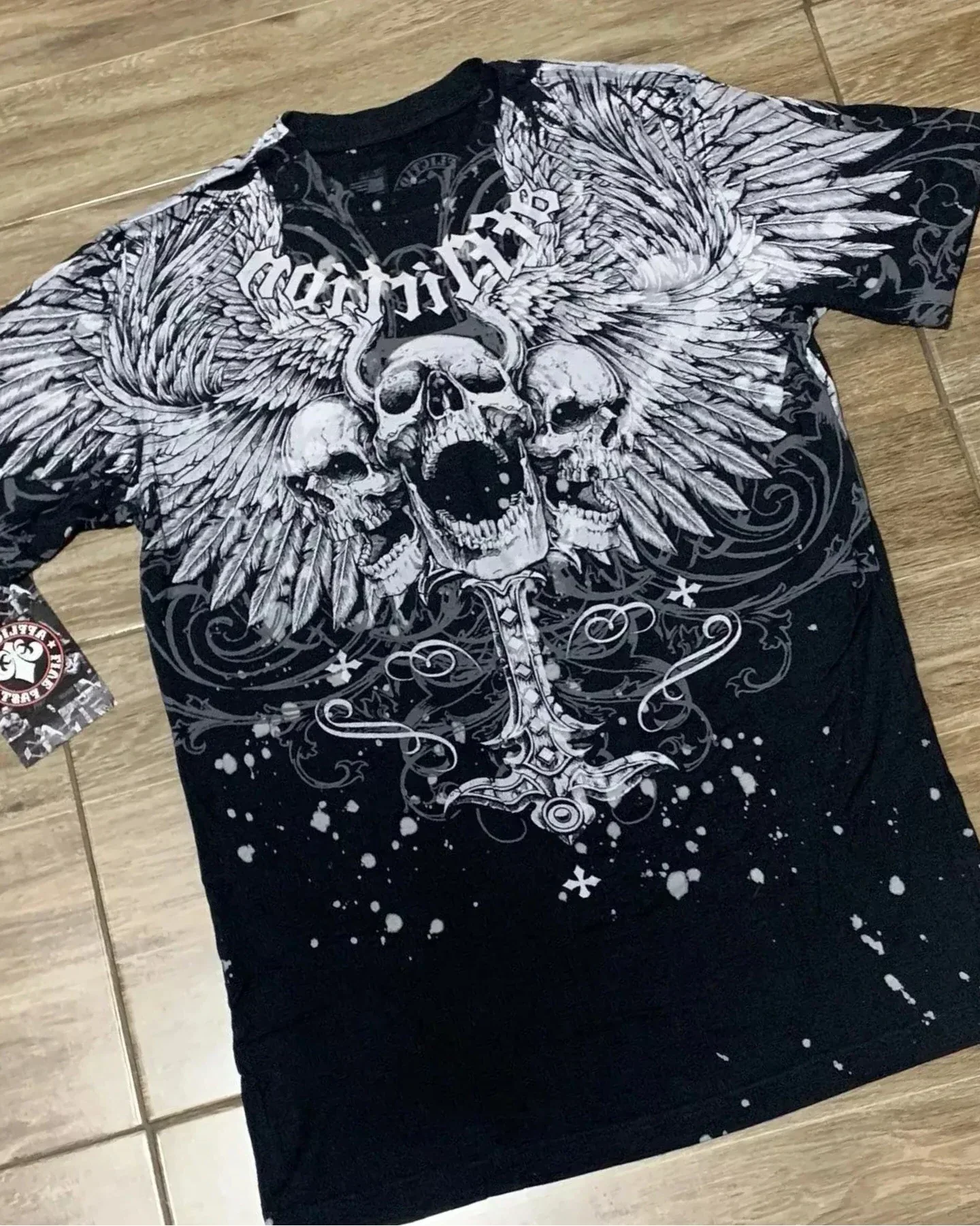 American Retro Goth Y2K Affliction Style Streetwear Tee Gothic Skull Cross Print Trendy Graphic T-shirts  Men Clothing