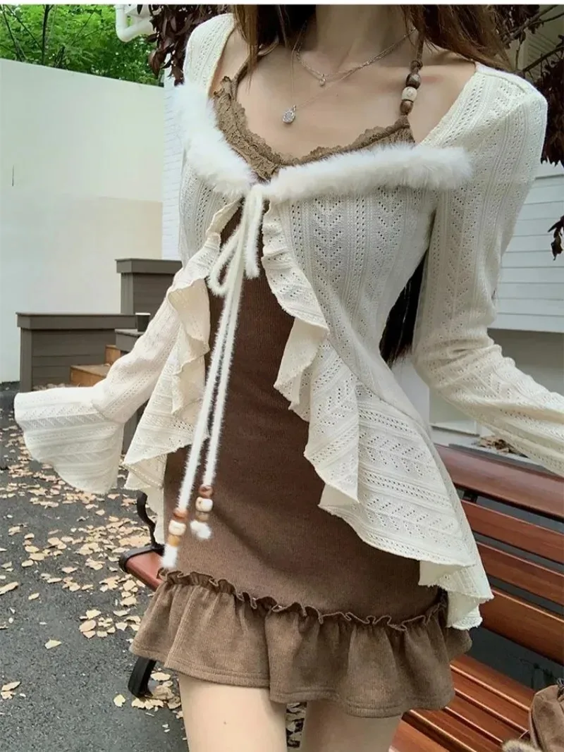 

Женское сексуальное коричневое мини-платье без рукавов из двух частей в корейском стиле