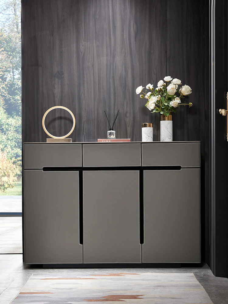 

Italian light luxury saddle leather shoe cabinet modern home entrance foyer porch cabinet large capacity side cabinet storage ch