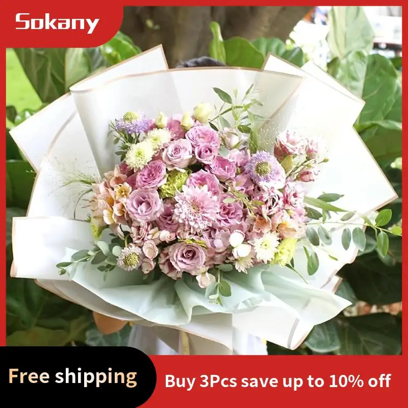 A59E-luxo com bordas douradas 22,8 x 22,8 polegadas papel de embrulho de buquê à prova d'água, pacote de 20, arranjo de flores essenciais