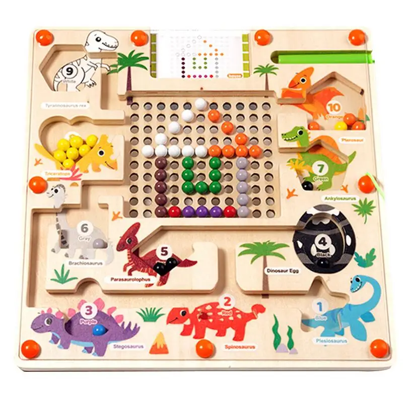 Magnetic Bead Sorting Board Dinosaur Puzzle Color Sorting Counting Toy Early Education Puzzle Board Game Wooden Magnet Puzzles