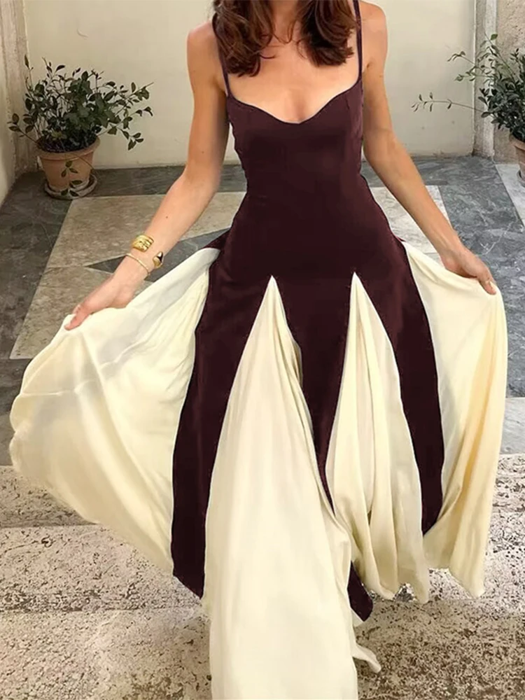 فستان طويل مثير بدون أكمام للنساء ، فساتين حفلات نسائية ، موضة مسائية ، سترة طويلة أنيقة ، تصادم ألوان ، الصيف ، #6