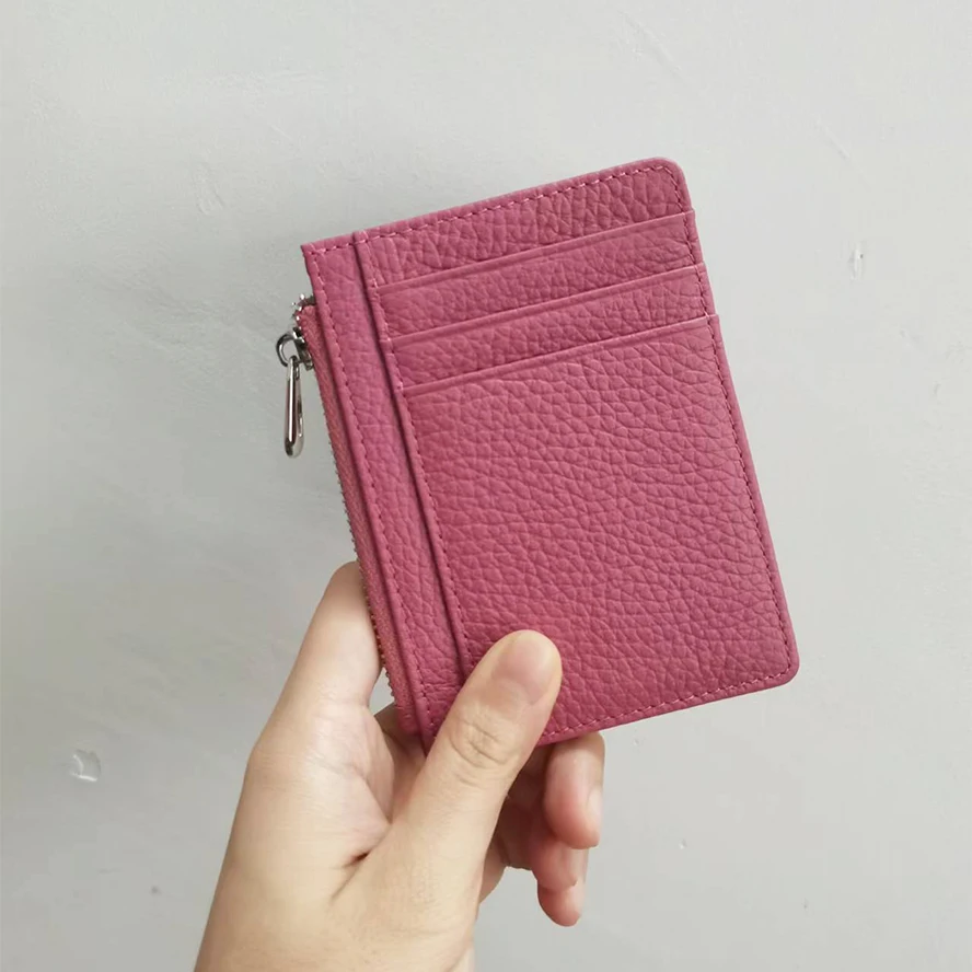 Personalisierter Luxus-Kartenhalter mit Reißverschluss aus echtem Leder, modische Geldbörse, lässige Visitenkartenmappe für Damen, Großhandel.