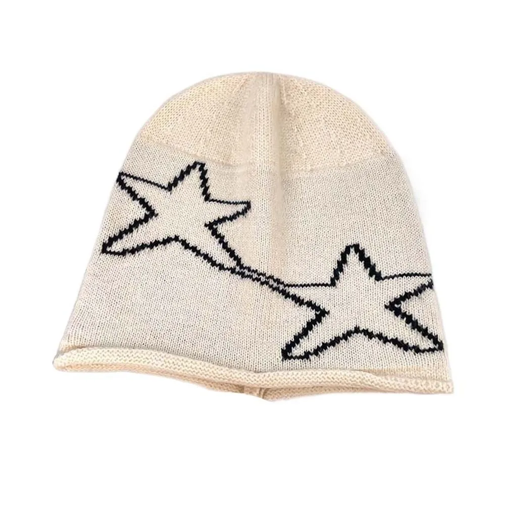

Versatile Elastic Star Knitted Hat Streetwear Hip-hop Jacquard Woolen Hat Headgear Soft Brimless Beanie Cap Winter