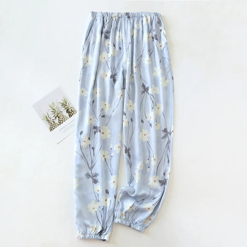 2024 Spring/Summer New Women\'s Sleeping Pants Viscous Fiber Gongsatin Ladies Beach Pants Mosquito Proof Pants Flower Home Pants