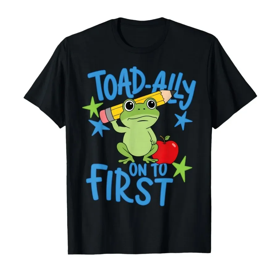

Toad-Ally On to First Funny Meme Frog Last Day of School T-shirt For Men Women 100% Cotton T Shirts Short Sleeve Tops 0424-2