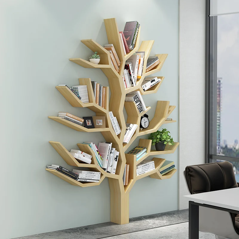 

TT Simple Modern Solid Wood Tree-Shaped Bookshelf Office Living Room Sofa Edge Creative Wall Floor Shelf