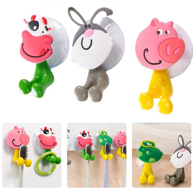 1PC Creative Toothbrush Holder Cute Cartoon Animal Family Suction Cup Toothbrush Holder Can Be Suspended Toothbrush Storage Rack