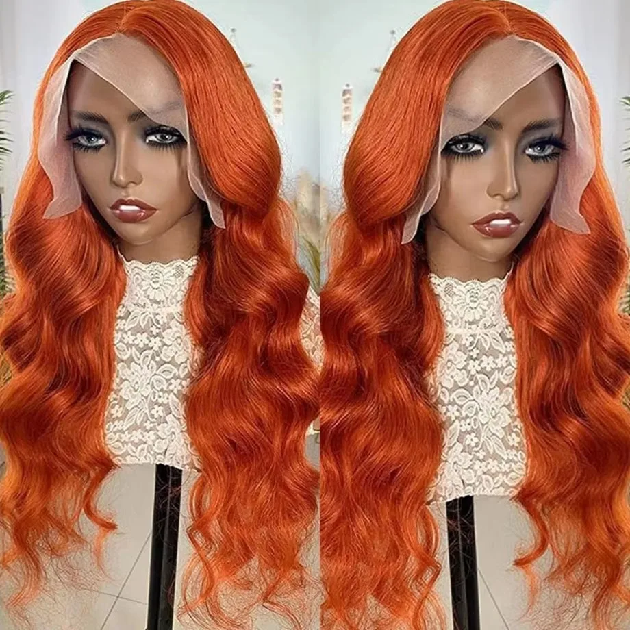 200% High Density Wavy Ginger Orange Human Hair Wigs Body Wave Lace Front Wig #350 Colored Wigs Pre Plucked For Women 28 32 Inch