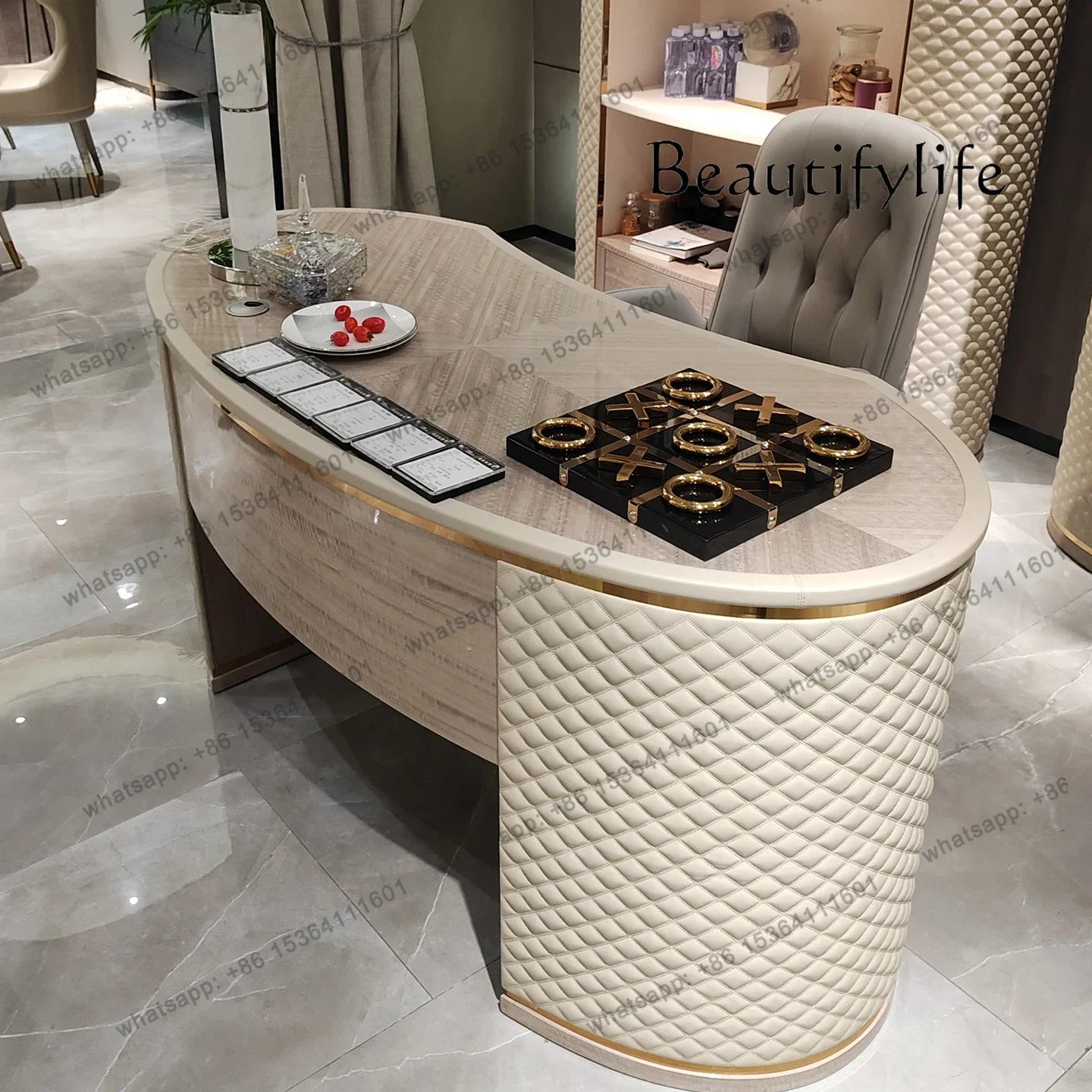 مكتب إيطالي فاخر خفيف فاخر نموذج غرفة مكتب موضة تصميم أثاث طاولة الكتابة الإبداعية #2