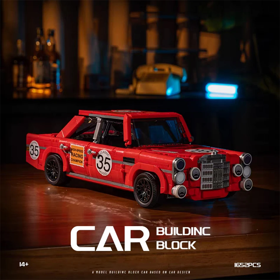 

MOC Technical City Speed Racing Red Pig Retro Sports Car Building Blocks Classic Racer Vehicle Bricks Garage Toys for Kids Gifts