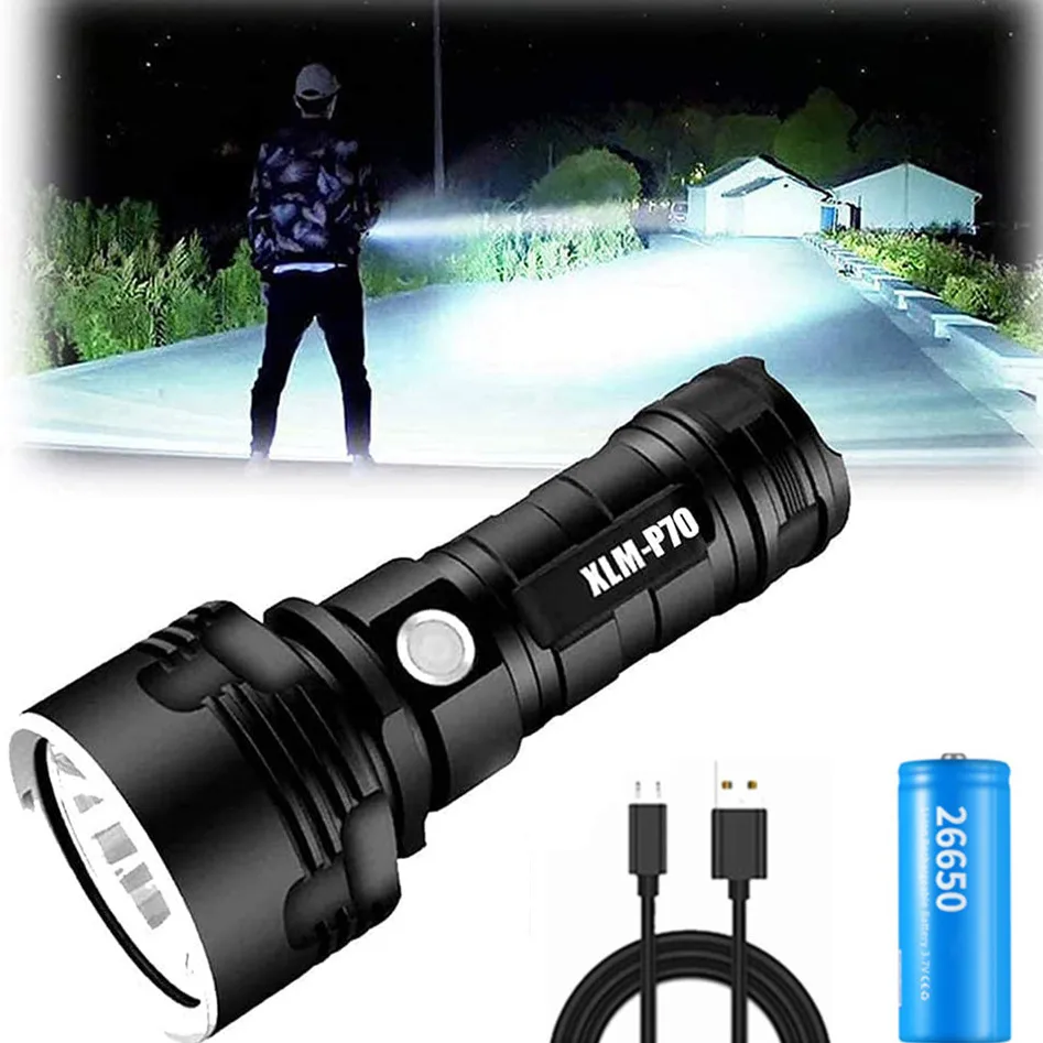 Super Powerful LED Flashlight L2 /P70 Tactical Torch USB Rechargeable Waterproof 26650 Battery Lamp Ultra Bright Lantern Camping