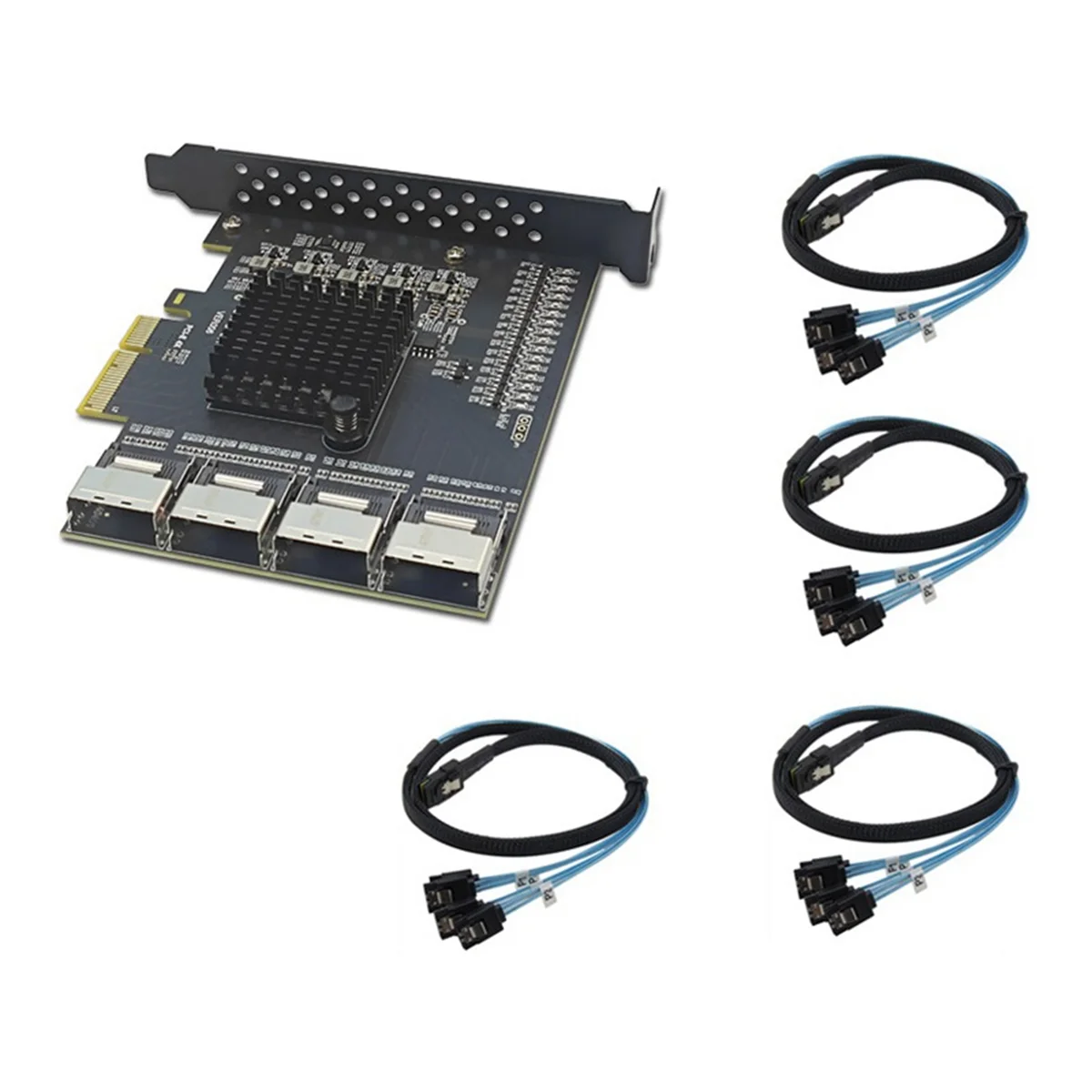 

A49T PCIe to 4 Port Mini SAS SFF-8087 Controller 16 Port SATA 3.0 6Gbps SSD Adapter PCI-E 3.0 X4 Expansion Card for Mining